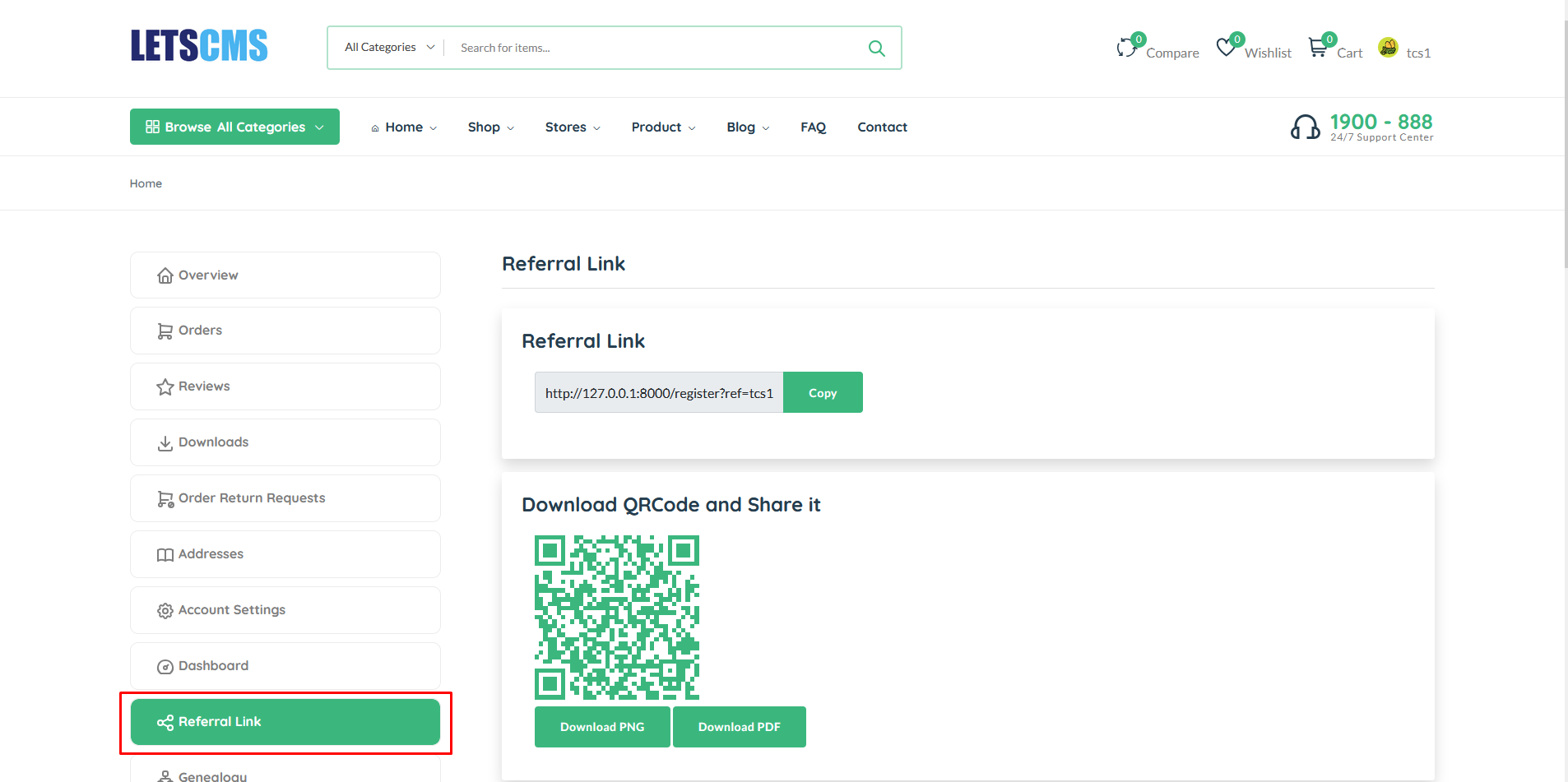 Unilevel User MLM referral link