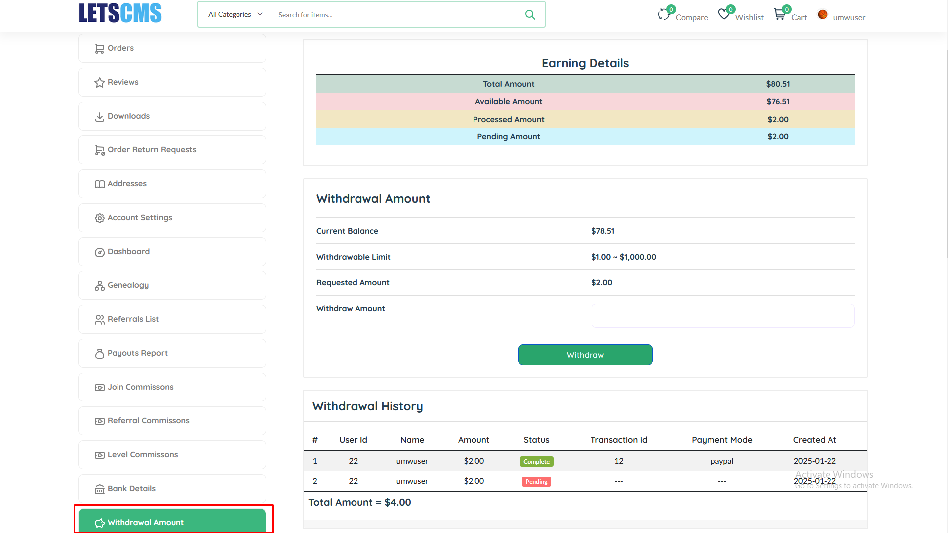Unilevel mlm Withdrawals