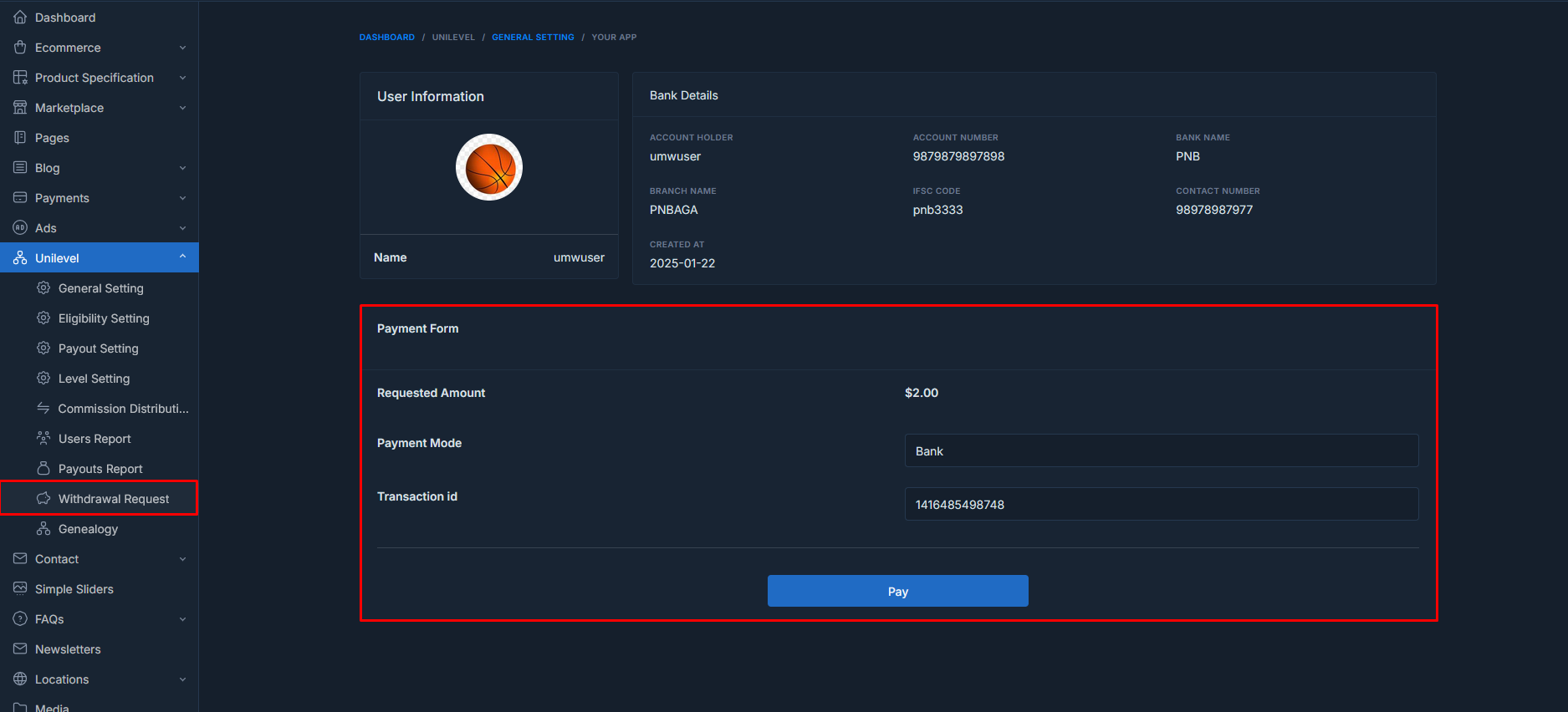unilevel mlm Withdrawals