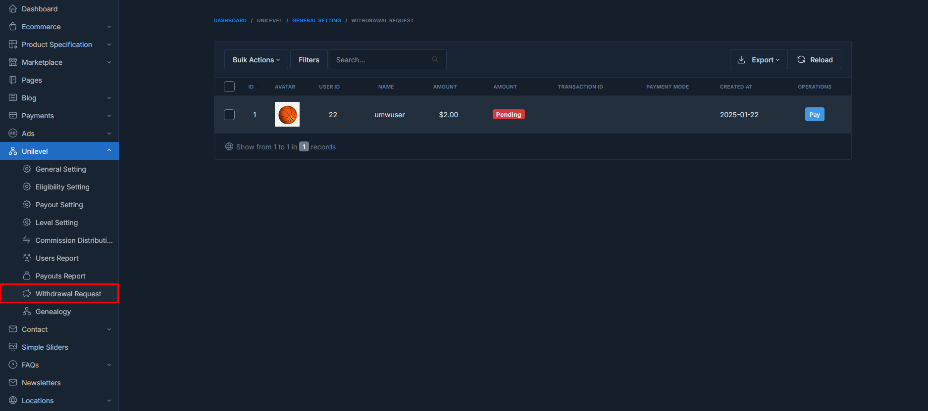unilevel mlm Withdrawals